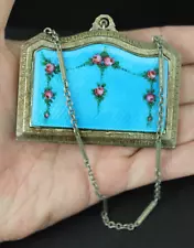 Vintage 1930's "Marathon" Enamel COMPACT floral USA chain ESTATE SALE!