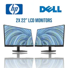 Dual 2x 22" Dell Matching LCD Monitors Gaming DVI VGA w/ Stand Cable GRADE A