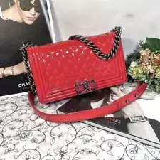 CHANEL Boy Chanel Chain Shoulder Bag Enamel Red F15