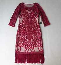 Flapper Dress Great Gatsby Roaring 1920s Retro Tassel Fringe Sequin Size Large