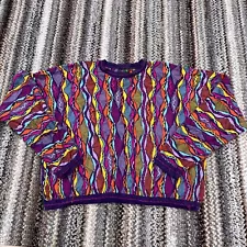 Vintage Coogi Sweater Women XL Purple Multi 3D Textured Biggie Cosby Cropped