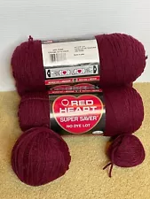 Lot NOS & Used Yarn Red Heart CLARET Burgundy 7 oz 100% Acrylic Worsted Wt #4