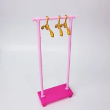 Barbie Doll Pink Clothing Garment Rack w/ 3 Hangers for Diorama Shop Store