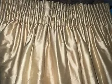 GORGEOUS CUSTOM SCALAMANDRE RAW SILK INTERLINED PINCH PLEATES SMOCKED DRAPES