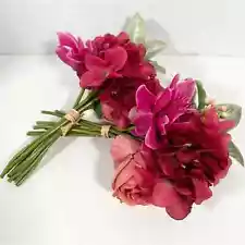 Artificial Bouquet Set of 2 Silk Burgundy Mix Hydrangea Faux Flower Arrangements