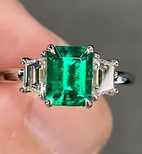 AGL Certified 1.8 Ctw No Oil Muzo Colombian Emerald D VVS Diamond Platinum Ring