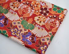 SALE! JAPANESE KIMONO SILK DAMASK JACQUARD BROCADE FABRIC: JAPAN FAN & FLOWER