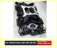 Intake Manifold Chevy Small Block SBC 265 350 400 V8 56-86 Black Dual Plane