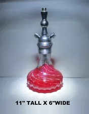 THICK HEAVY 3 LB BLOWN GLASS "HOOKAH VASE" w STEM, DOWN STEM & DOUBLE HOSE PORT