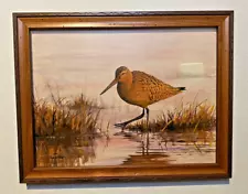 David Swantner Listed Texas Artist Original Oil Painting of a Shorebird in Marsh