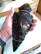 GIANT PRE COLUMBIAN OBSIDIAN ARROWHEAD 10 INCH #A132