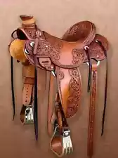 Leather western wade saddle tooled carved leather horse tack