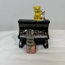 Vintage Cats On Grand Classic Piano Hinged Mini Trinket Box Kitten Kitty 3.75"