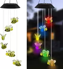 Mortime LED Solar Bee Wind Chime, 25" Mobile Hanging Wind Chime for Home Garden