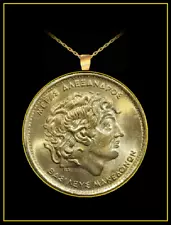 ALEXANDER THE GREAT Necklace - gold greece 100 drachma coin medallion jewelry