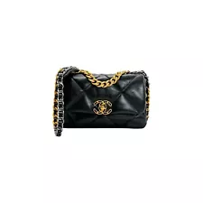 Chanel 19 Quilted Lambskin CC Medium Black Flap Bag