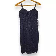 NWT AS U WISH women's blue glittery illusion lace cocktail dress SZ M