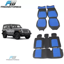 Fits 07-23 Jeep Wrangler JK JL Leather Seat Covers Protector Black&Blue Full Set