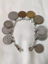 Sterling Silver Charm bracelet with foreign coins silver