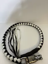 Motorcycle Genuine Leather Get Back Whip in Black & White Braid 42"