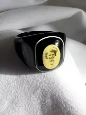 Vintage 1930s Prison Mourning Photo Ring Celluloid Black Size 10