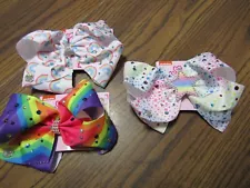 NEW LOT OF THREE NICKELODEON JOJO SIWA BOWS-CUTE PATTERNS-CLIPS