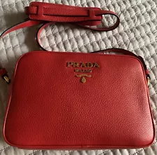 Prada Red Vitello Phenix Leather Shoulder Camera Bag 1BH103