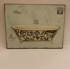 Paris Bathtub Metal Sign Wall Hanging Measures Approximately 13.75” x 10.25”