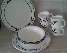 12 Pc Vintage Corelle "Lyric" Dishes(Plates, Soup Bowls, Cups)