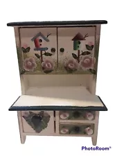 Dollhouse Miniature Hand Painted Wood Buffet Hoosier Style Cabinet Hutch Floral