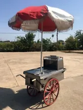 Vtg Three Wooden Wheel Hot Dog Cart Vending Push Food Concession Mobile Kiosk