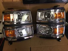 FIT 2014-2015 Chevrolet Silverado Chrome Projector Halogen Headlight Pair #H38