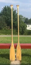 2 WOODEN WEATHERED PADDLES 60" Long PAIR + Labels Oars Boat CANOE L@@K!