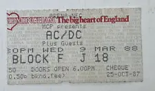 AC/DC TICKET STUB Wednesday 9th March 1988 Birmingham Arena NEC *DW