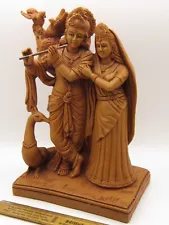 Gorgeous HINDU VEDIC RADHA KRISHNA Idol Statue 9" X 6" Wood-Look Finish