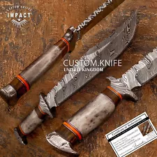 IMPACT CUTLERY RARE CUSTOM DAMASCUS BOWIE KNIFE CAMEL BONE HANDLE