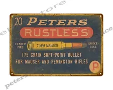 office restaurant decor PETER RUSTLESS for sale ammo hunting metal tin sign