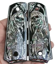 PEARL GRIPS FOR COLT 1911 FULL SIZE KIMBER RUGER TAURUS GRIM REAPER BLACK ART