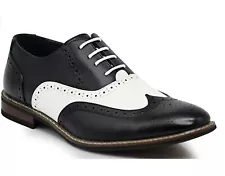 1920 Black / White Men's Two Tone Perforated Wing Tip Lace Up Oxford Dress Shoes