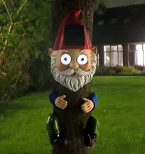 Gnome Solar Tree Hugger Sculpture with LED Lights for Outdoor Decoration - Fu...