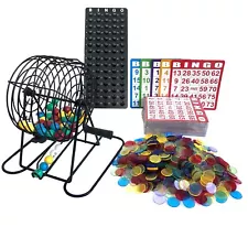 Yuanhe Deluxe Bingo Game Set-Includes Metal Cage,500 Colorful Bingo Chips,100 Bi