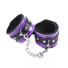 Fuzzy Purple&Black Handcuffs Ankle Cuffs Pu Leather