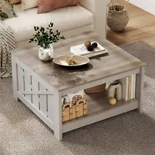 YITAHOME Square Coffee Table for Living Room Farmhouse Coffee Table with Storage