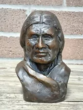 Vintage Signed Carl? Bronze 46/200 Native American Indian Bust Sculpture Western