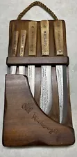 Vintage Old Hickory Tru-Edge Ontario Knife Co. 5 Knife Set With Wood Holder USA