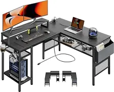 55 inch L Shaped Computer Desk w/ USB Charging Port & Power Outlet, Corner Desk