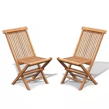 2 Pack Solid King Teak Golden Teak Wood Seaside Outdoor Patio Folding Side Chair