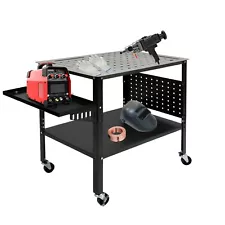 Welding Table Steel Frame Garage Work bench with Storage Board and Brake Wheels