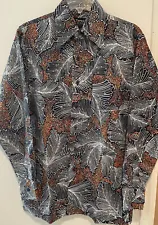 Vtg 70’s Topaz Men’s All Over Print Disco Button Up L/S Polyester Shirt Size S.