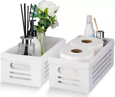 2 Pack White Bathroom Decor Box for Toilet Paper Storage - Wood Toilet Tank...